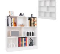 KOMFOTTEU Bibliothèque Ouverte à 3 Niveaux, Meuble de Rangement en Bois, 8 Casiers de 2 Tailles différentes, Pieds Antidérapants, Armoire Basse pour Livres & Jouets, 100 x 24 x 104 cm (Blanc)