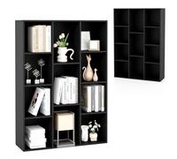 KOMFOTTEU Bibliothèque Ouverte avec 11 Casier de 2 Tailles différentes, Étagère à Livres Ouverte, Meuble de Rangement en Bois, Pieds Antidérapants, 74 x 24 x 106 cm (Noir)