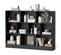 KOMFOTTEU Bibliothèque Ouverte, Meuble de Rangement en Bois, 10 Casiers de 2 Tailles différentes, Dispositif Anti-basculement, Armoire Basse pour Livres & Jouets, 140 x 24 x 104 cm (Noir)