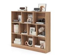 KOMFOTTEU Bibliothèque Ouverte, Meuble de Rangement en Bois, 10 Casiers de 2 Tailles différentes, Dispositif Anti-basculement, Armoire Basse pour Livres & Jouets, 120 x 24 x 104 cm (Naturel)