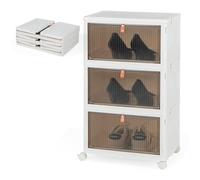 KOMFOTTEU Boîte de Rangement Pliable, Caisson de Rangement plastique avec 2 Roulette verrouillables, Charg 5 kg de chaque Boîte, Tour de Rangement Plastique, blanc & brun (3 Niveaux)