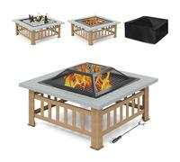 KOMFOTTEU Brasero d’Extérieur avec Grille et Couvercle, Panier à Feu, Brasero en Métal, avec Foyer, Tisonnier, Pare-étincelles, pour Jardin, Camping, Pique-Nique, 81 x 81 x 50 cm, Noir (Gris)