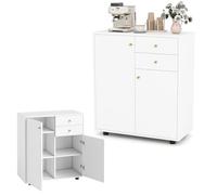 KOMFOTTEU Buffet Bas avec 2 Armoire à Porte, Meuble Rangement, 3 Étagère réglable, Armoire de Cuisine avec Kit Anti-basculement, pour Salon, Salle à Manger, Chambre, 74 x 35 x 85,5 cm (Blanc)