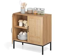 KOMFOTTEU Buffet Bas avec 2 Portes en Rotin, Meuble Rangement de Cuisine avec Étagère réglable en 3 Positions, Armoire de Salle à Manger, Kit Anti-basculement, 80 x 38 x 81 cm (Naturel)