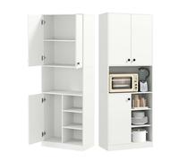 KOMFOTTEU Buffet Cuisine, 2 Armoires à Porte & 4 Étagères Ouvertes, Blanc | Armoire Haute Multi-Rangement, Kit Anti-basculement, Placard de Rangement, 60 x 33 x 166 cm