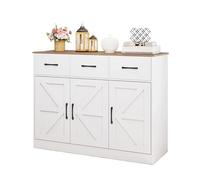 KOMFOTTEU Buffet de Cuisine, 2 Armoires à Portes & 3 Tiroirs, Meuble Rangement, Étagère réglable, Armoire de Stockage, Kit Anti-basculement, pour Salle à Manger, Salon, 108 x 38 x 81 cm (Blanc)
