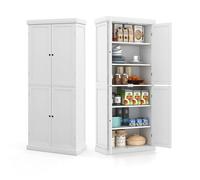 KOMFOTTEU Buffet de Cuisine avec 4 Portes, Armoire Haute à 6 Niveaux, Vaisselier de Cuisine, 2 Étagère réglable, Dispositif Anti-basculement, Garde Manger, 76 x 40 x 184,5 cm (Blanc)