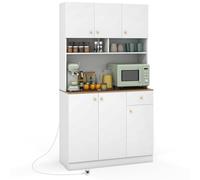 KOMFOTTEU Buffet de Cuisine avec Station de Charge, Armoire Haute avec Tiroir et Cubes Semi-Ouvertes, Meuble Cuisine, Étagères réglables, 100 x 40 x 181 cm (Blanc)