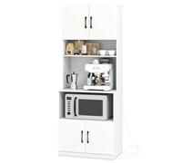 KOMFOTTEU Buffet de Cuisine avec Station de Recharge, 2 Armoire à Porte & Compartiment, Colonne Cuisine Multi-Rangement, Dispositif Anti-basculement, Placard de Rangement, 64,5 x 38 x 168 cm