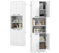 KOMFOTTEU Buffet de Cuisine en Bois avec 2 Armoire à Porte & Étagère Semi-Ouverte, Armoire Haute Multi-Rangement, Dispositif Anti-basculement, Placard de Rangement, 56 x 30 x 190 cm (Blanc)
