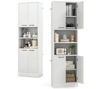 KOMFOTTEU Buffet de Cuisine en Bois avec 2 Armoire à Porte & Étagère Semi-Ouverte, Armoire Haute Multi-Rangement, Dispositif Anti-basculement, Placard de Rangement, 56 x 30 x 190 cm (Chêne Blanc)