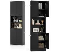KOMFOTTEU Buffet de Cuisine en Bois avec 2 Armoire à Porte & Étagère Semi-Ouverte, Armoire Haute Multi-Rangement, Dispositif Anti-basculement, Placard de Rangement, 56 x 30 x 190 cm (Noir)
