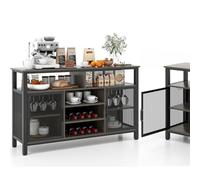 KOMFOTTEU Buffet de Cuisine Multifonctionnel avec Porte-Bouteilles et Porte-gobelets, Armoire de Rangement en Bois, Meuble TV 60", 100 x 40 x 82,5 cm (Gris + Noir)