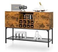 KOMFOTTEU Buffet de Salle à Manger, Style Industriel, Desserte de Cuisine avec 2 Armoires à Porte & Étagàre en Maille Fer, Placard de Cuisine Bas, avec Casier à Vin, 120 x 40 x 85 cm