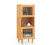 KOMFOTTEU Buffet en Bambou avec 1 Cube & 2 Armorie à Porte en Acrylique, Meuble Cuisine avec Dispositif Anti-basculement, Colonne de Cuisine, 49,5 x 40 x 130 cm, pour Salle à Manger, Bureau, Salon