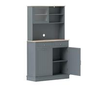 KOMFOTTEU Buffet Haut avec Support pour Poubelles, 100x34x172cm, Gris | Colonne de Cuisine avec 2 Tiroirs & 2 Armoires à Portes, Meuble Rangementd de Cuisine, Plan en Bois Massif