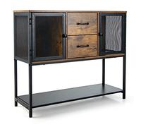 KOMFOTTEU Buffet Industriel avec 2 Tiroirs, Armoire latérale avec 2 Casiers à Porte métallique, Meuble de Rangement, pour Salon, Cusine, Salle à Manger, Style Vintage, 100 x 35 x 85 cm