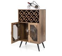 KOMFOTTEU Buffet Industriel avec Porte-Bouteilles Amovibles, Armoire à Vin pour 11 Bouteilles, Meuble de Rangement de Cuisine avec Armoire à Porte, Style Vintage, 59,5 x 35 x 93,5 cm
