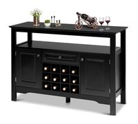KOMFOTTEU Buffet Multi-usages avec 12 Cubes de Vin, Meuble de Rangement avec 2 Armoire à Porte, Armoire bassse en Bois de Salle à Manger avec Tiroir, 117 cm x 40,5 cm x 85,5 cm (Noir)