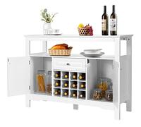 KOMFOTTEU Buffet Multi-usages avec 12 Cubes de Vin, Meuble de Rangement avec 2 Armoire à Porte, Armoire bassse en Bois de Salle à Manger avec Tiroir, 117 cm x 40,5 cm x 85,5 cm (Blanc)