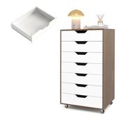 KOMFOTTEU Caisson de Rangement Mobile, 7 Tiroirs, 49x40x87 cm, Naturel | Armoire de Classement avec 2 Roulettes verrouillées, Classeur de Dossiers en Bois, pour Bureau, Salon