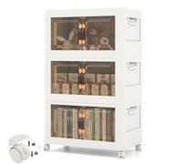 KOMFOTTEU Caisson de Rangement plastique avec 2 Roulette verrouillables, Boîte de Rangement Pliable, Charg 5 kg de chaque Étagère, Tour de Rangement Plastique mobile (Moyen, à 3 Tiroirs)