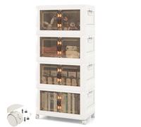 KOMFOTTEU Caisson de Rangement Plastique avec 2 Roulette verrouillables, Boîte de Rangement Pliable, Charg 5 kg de Chaque Étagère, Tour de Rangement Plastique Mobile (Grand, à 4 Tiroirs)