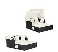 KOMFOTTEU Chaise Longue de Jardin en rotin pour 2 Personnes, avec Toit Pliable et Panneaux latéraux, lit de Relaxation imperméable avec Coussin de siège, Chaise Longue pour l'intérieur et l'extérieur