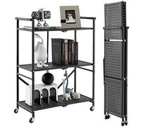 KOMFOTTEU Chariot de cuisine pliable à 3 étagères, Desserte à Roulettes en métal, étagère de cuisine avec roues, étagère pour micro-ondes, four, grille-pain, chariot de service, 73 x 33 x 94 cm, noir