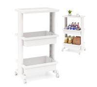 KOMFOTTEU Chariot de Salle de Bain à 3 Étagères, Desserte à roulettes en Plastique, Chariot de Rangement Mobile, Étagère de Niche pour Salle de Bain, Cuisine, Bureau, 45 x 30 x 81 cm