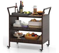 KOMFOTTEU Chariot pour Barbecue à 3 Niveaux, Desserte de Jardin en Rotin PE, Desserte d’Extérieur avec Poignées, 86 x 50 x 89 cm, pour Cuisine, Salle à Manger, Salon, Cour, Mix Marron