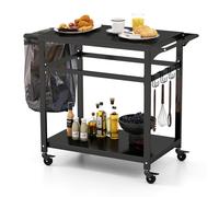 KOMFOTTEU Chariot pour Barbecue avec 2 Étagères, Desserte de Jardin avec Porte-Serviettes, Crochets, Étagère à Épices et Support pour Sac Poubelle, Desserte d’Extérieur, 108 x 50,5 x 88 cm