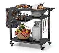 KOMFOTTEU Chariot pour Barbecue avec 4 Étagères, Desserte de Jardin avec Porte-Serviettes, Crochets et Étagère à Épices, roulettes verrouillables, Desserte d’Extérieur, 111 x 50,5 x 93 cm, Noir