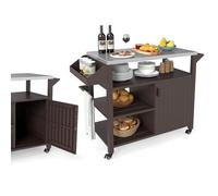 KOMFOTTEU Chariot pour Barbecue avec Armoire à Porte, Chariot à Griller avec Plateau en Acier Inoxydable, Desserte de Jardin avec Porte-Serviettes & 3 Étagères Ouvertes, 117 x 50 x 87 cm