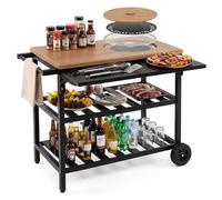 KOMFOTTEU Chariot pour Barbecue, Desserte Jardin Extérieur avec Plan de Travail, 2 Étagères Ouvertes, Tablette Latérale Rabattable, pour Fête, Camping, Pique-Nique, 94,5 x 75 x 78,5 cm