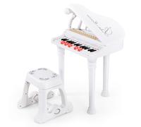 KOMFOTTEU Clavier 31 Touches pour Enfants, Piano pour Enfants avec Microphone, Piano électronique avec Tabouret, Clavier pour Enfants, 8 Effets de Percussion & 4 Styles d'Accompagnement (Blanc)