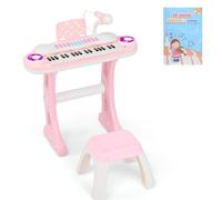 KOMFOTTEU Clavier 37 Touches pour Enfants, Piano pour Enfants, Lumière et Microphone, Clavier pour Enfants, 4 Effets de Percussion & 8 Rythmes/Sons, pour Enfants de 18 Mois et Plus (Rose)