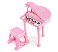 KOMFOTTEU Clavier Enfants 31 Touches, Microphone, 8 Effets Percussion, Rose | Piano Numérique, 4 Styles d'Accompagnement, Piano électronique avec Tabouret, Clavier pour Enfants