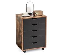 KOMFOTTEU Commode à 5 Tiroirs, Caisson de Rangement Mobile avec 4 roulettes Universelles, Classeur Vertical en Bois, pour Salon, Chambr, Bureau, Étude, 49 x 42 x 66 cm (Marron Rustique)