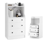 KOMFOTTEU Commode en Bois, 3 Tiroirs, Casier Semi-Ouvert, Étagère supérieur, Meuble Rangement, Dispositif Anti-basculement, Armoire de Rangement pour Chambre, Blanc, Salon, 58 x 36 x 111 cm