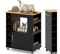 KOMFOTTEU Desserte à roulettes avec Armoire à Porte & Casiers à Vin, Chariot de Service avec Tiroir & Porte-Serviettes, Desserte de Cuisine, pour Salle à Manger, Bar, 76 x 44 x 89 cm (Noir)