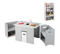 KOMFOTTEU Ensemble de 3 pièces - Table enfant avec 2 chaises en MDF - Multifonctionnel - Avec espace de rangement - Table d'activité pour enfants à partir de 3 ans - Gris + blanc