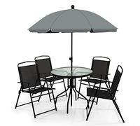 KOMFOTTEU Ensemble de meubles de jardin 6 pièces avec parasol, table en verre et 4 chaises pliantes, ensemble de conversation pour 4 personnes avec protection solaire, noir
