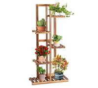 KOMFOTTEU Escalier à fleurs à 5 étages en bois, étagère à fleurs à plusieurs étages, support de plantes avec protection anti-basculement, échelle de grande capacité pour balcon, jardin, marron