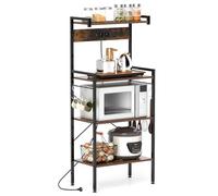 KOMFOTTEU Étagère de Cuisine à 4 Niveaux avec Sation de Chargement, Étagère Verticale sur Pied avec 8 Crochets et Pieds réglables, Support à Micro-Ondes, 159 x 34 x 136 cm, Industriel