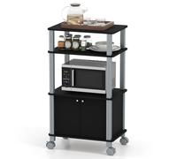 KOMFOTTEU Étagère de Cuisine Mobile à 3 Niveau, Support pour Micro-Ondes avec Armoire à Double Porte, Chariot de Service, idéal pour Salon, Salle à Manger, Cuisine, 60 x 40 x 98 cm (Noir)