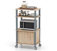 KOMFOTTEU Étagère de Cuisine Mobile à 3 Niveau, Support pour Micro-Ondes avec Armoire à Double Porte, Chariot de Service, idéal pour Salon, Salle à Manger, Cuisine, 60 x 40 x 98 cm (Naturel)