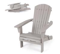 KOMFOTTEU Fauteuil Adirondack, Bois d’Acacia, Chaise de Jardin Pliable, Charge de 180 kg, Design Ergonomique, Chaise de feu de Camp, Sièges en Terrasse avec Dossier et Accoudoirs (Lot de 1, Gris)