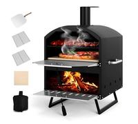 KOMFOTTEU Four à Pizza pour d'Extérieur avec 2 Couches, Gril en Bois portable avec Housse de Protection, Pierre à Pizza, Pelle à Pizzas, Grille, Four à Pizzas pour BBQ, Camping, Fête, Noir
