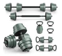 KOMFOTTEU Kit Haltères Réglables 4 en 1 haltères barres kettlebells pompes | Ensemble de Musculation avec Disques 4 x 1,25/1,5/2 kg, Couleur Vert et Noir